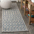 JONATHAN Y Moroccan Geometric Indoor Outdoor Runner Rug 2X20 Light Gray/Navy, Ourika Textured Weave for Backyard, Patio, Porch, Easy-Cleaning, High Traffic, Pet-Friendly, Non-Shedding (SMB108A-220) by JONATHANY
