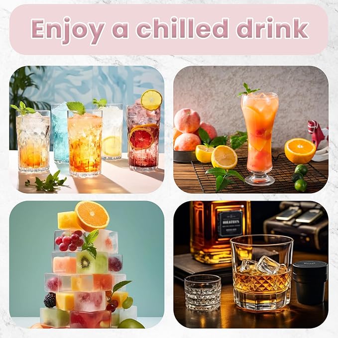 Large Silicone Ice Cube Trays with Lid, Make 15 Ice Cubes per Tray, Include 7.7in Ice Tongs - Ideal for Freezer, Drinks