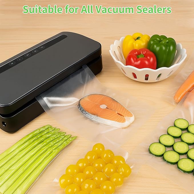 MakMeFre 300 Quart Size 8" x 12" Vacuum Sealer Bags with BPA Free and Heavy Duty,Great for Food Storage Vaccume Sealer PreCut Bag