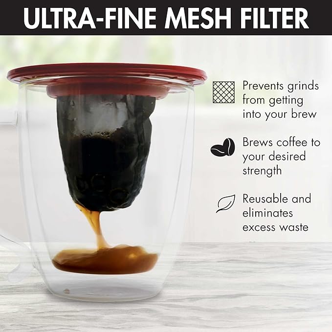 Primula Brew Buddy Portable Pour Over, Reusable Fine Mesh Filter, Dishwasher Safe, Single Serve Coffee or Tea at Any Strength, Ideal for Travel or Camping, Red, 2-Pack