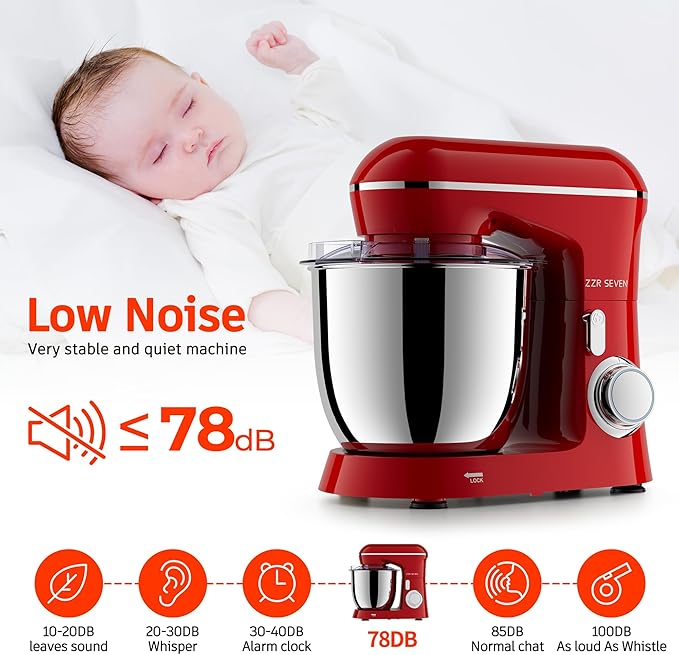Stand Mixer, 5.5 Quart, 10 Speed Tilt-Head Kitchen Mixer, Copper Motor, Household Food Mixer with Bowl, Flat Beater, Dough Hook, Egg Whisk (450W Red)