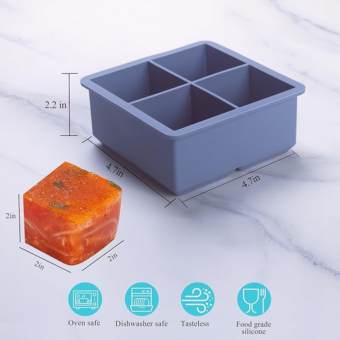 1/2 Cup Silicone Freezer Tray With Lid - Silicone Freezer Molds 4-Pack For meal prep & freezing of various sauces and other dishes, makes 16 perfect 1/2 cup portions cubes (Blue 4 Pack)