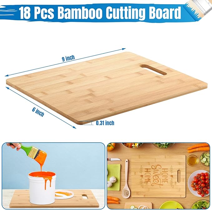 Vesici 18 Pack Bamboo/Wood Cutting Board with Handles Bulk Plain Blanks Laser Engraving Chopping Board for Customized Engraving Gifts Crafts Christmas Keepsakes(Bamboo,6''x9'')