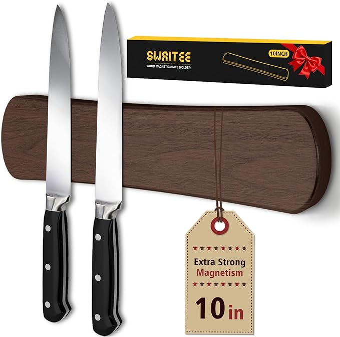 Magnetic Knife Holder for Wall, 10 Inch Wood Strong Magnetic Knife Strip, Small Kitchen Storage Space Savers, Rv Apartment Farmhouse Accessories Organizer, Housewarming Gifts for New Home