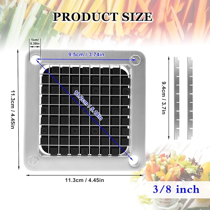 Replacement Chopper 3/8" Blade, Commercial Vegetable Chopper Dicer, French Fry Cutter Stainless Steel Blade for Fruit Cutting Machine Tomato Onion Pusher Block