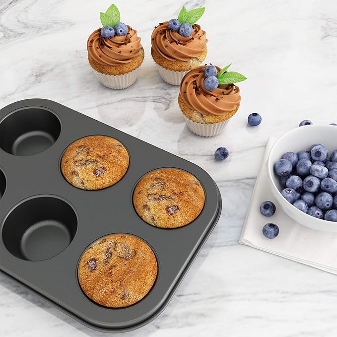 3 Pack Nonstick Muffin Pan, Carbon Steel Cupcake Pan, Easy to Clean and Perfect for Making Muffins or Cupcakes, 6 Cup Standard