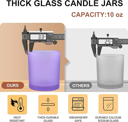 10 OZ Thick Candle Jars for Making Candles 15 Pcs, Empty Jars with Wood Lids for Candle Making, Sample Container, Frosted Purple