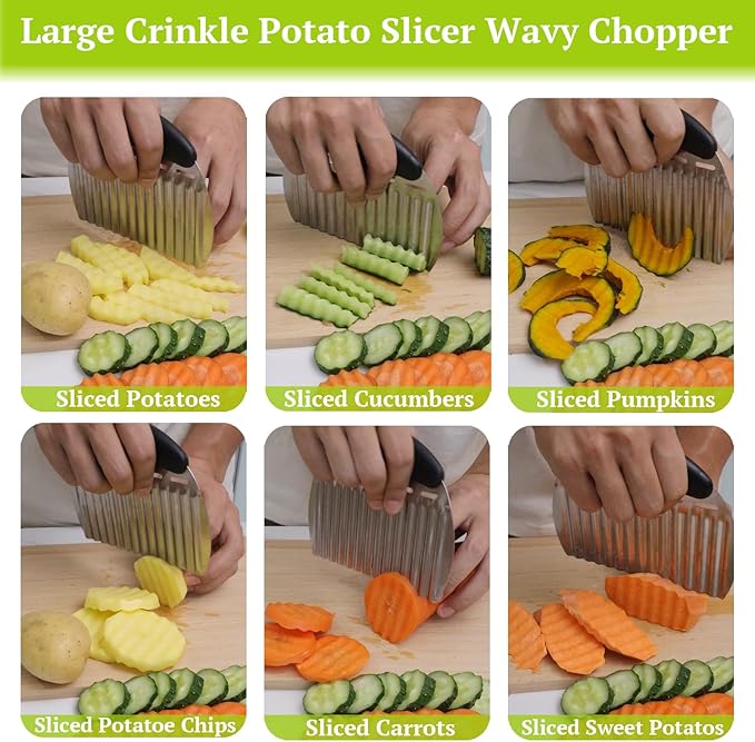 Suuker Large Crinkle Cutter French Fry Cutter, Large Crinkle Potato Slicer Wavy Chopper, Stainless Steel Wave Fries Cutter Slicer With Handle for Veggies, Potato, Cucumber, Carrot Chip