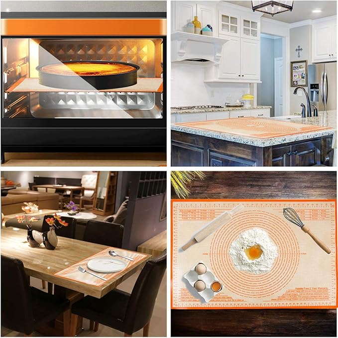 Silicone Pastry Mat 34'' By 26'' Extra Large Baking Mat with Measurements for Dough Rolling, Kneading Board, Kitchen Counter Mats, Perfect for Dough, Pastry, Fondant, Cookies, Bread, Pasta, Pizza