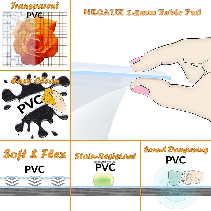 NECAUX Custom 20 x 71 Inch Clear Table Cover Protector, 1.5mm Thick Water Resistant Plastic Non-Slip Table Pad Table Cover Protector for Coffee Table Decor, Writing Desk, Trainning Table, Vanity Table