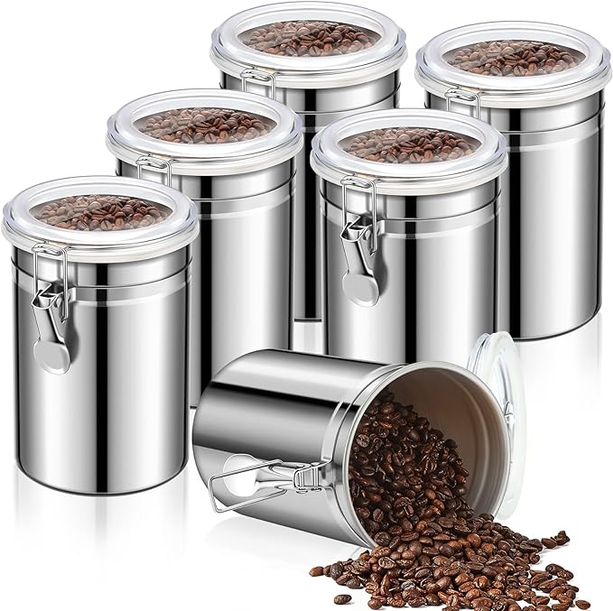 Lallisa 9 Pcs Stainless Steel Canisters 62 oz Stainless Steel Containers with Lids Food Storage Container with Airtight Clamp Lid Coffee Containers for Tea Sugar Coffee Flour Kitchen Counters