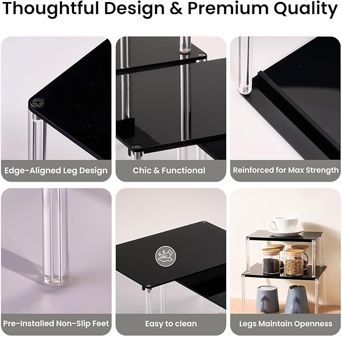 Cabinet Organizer Acrylic Spice Rack, 4 Pack Stackable Shelf Riser for Kitchen Pantry Countertop, Expandable Storage Organizer for Bathroom Office
