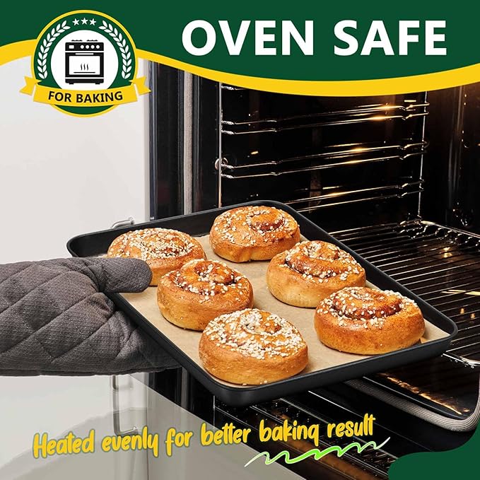P&P CHEF 12.4 Inch Baking Cookie Sheet Pan, Carbon Steel Oven Tray, Non Stick Bakeware for Cooking Baking Bread Meat Vegetables, Sturdy & Healthy, Easy Clean, 2Pcs