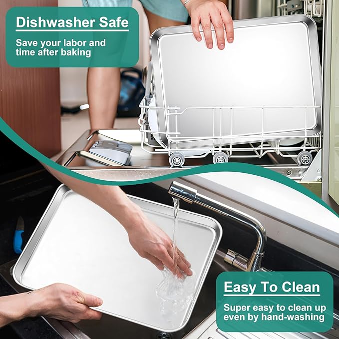 TeamFar Baking Sheet Set of 3, 16/12.5/9.3 Inch Stainless Steel Cookie Sheets Baking Pans, Metal Oven Baking Tray for Cooking Roasting Serving, Non-Toxic & Mirror Finish & Dishwasher Safe