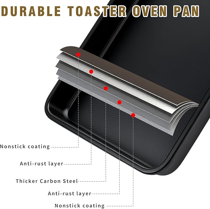Toaster Oven Pans Set of 2, Shinsin 11-Inch Nonstick Baking Sheet Pans and Trays, 1/8 Thicker Replacement Small Baking Tray Accessories for Cookie, Non Toxic and Easy Clean and Diswasher Safe,Black