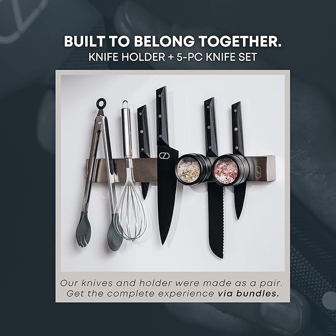 24" Magnetic Knife Holder for Wall with 2x Storage - Safe, Patented Storage Design - Stainless Steel Knife Magnetic Strip, Under Cabinet Knives Storage - Magnet Strip Rack Kitchen Utensil Organizer
