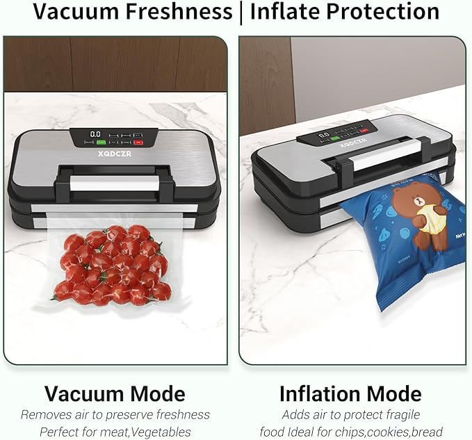 95kPa Vacuum Sealer Machine, Powerful Double Pump 10-in-1 Food Sealing System with Double Heat Seal, Built-in Cutter & Bag Storage, Easy-Lock Handle, Hose, 2 Bag Rolls, Durable Stainless Steel Design