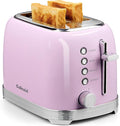 Toaster 2 Slice Retro Stainless Steel with 1.5” Extra Wide Slots Bagel, Defrost, Reheat, Cancel Functions, 6 Bread Shade Settings, Removable Crumb Tray, Purplish Pink