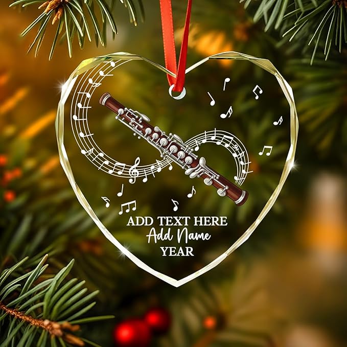 Personalized Oboist Christmas Glass Ornament 2025, Oboe Teacher Christmas Tree Ornaments, Custom Text Name & Year Oboe Ornament Gift for Student Friend, Musical Instruments Xmas Decorations
