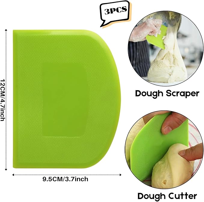 SURDOCA Dough Scraper Bench Scraper - 3P 4.7x3.7" Plastic Flexible Bowl Scraper, Sharp Edge & Angles Cake Scraper. Non-Slip Bakeware Decorating Tools Sculpting & Modeling Tools - Pure Yellow