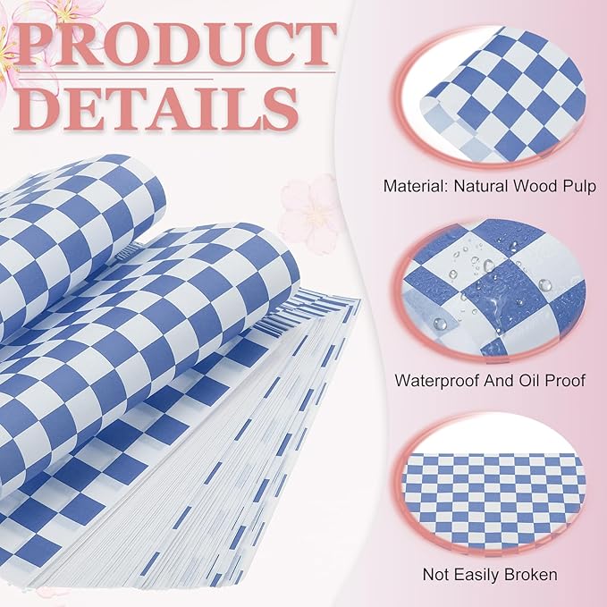PATIKIL 5.9" x 5.9" Waxed Paper Sheets, 50Pcs Square Pattern Oil-absorbing Dry Food Wrapping Paper for Bakery Coffee Shop Home Baking Kitchen DIY, Blue