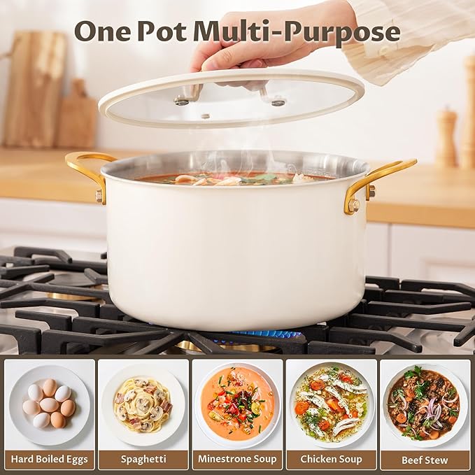 BEZIA Large Stainless Steel Stock Pot, 12 Quart Large Cooking Pot with Lid, Casserole with Lid, Even Heat Distribution, Induction Compatible Soup Pot, Ideal for Stews, Simmering & Soups