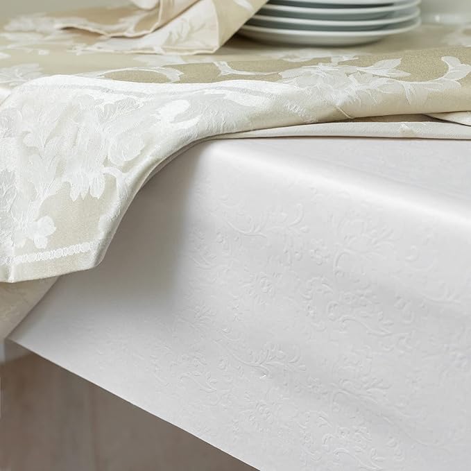 Benson Mills Deluxe Heavy Duty Vinyl Table Pad, Premium Table Protector, Waterproof with Flannel Backing, Quilted Design and Customizable (Off-White, 52" X 140" Rectangular)