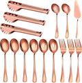 Serving Utensils, 15 Pcs Stainless Steel Large Flatware Serving Tools Kit, Included Spoons, Forks, Tongs, Slotted Spoon, Ladle, Cake Server for Catering Banquet Wedding Buffet Party, Rose Gold