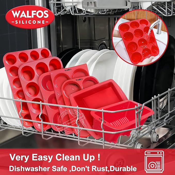 Walfos Silicone Mini Loaf Pan, Non-Stick Mini Bread Pan, 9 Cavity Silicone Bread Baking Mold, Perfect for Mini Loaf Cake and Bread, Meatloaf, Food Grade and BPA Free