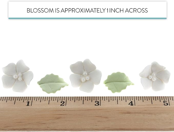 Global Sugar Art Blossoms and Leaves Edible Sugar Cake & Cupcake Flowers, White, Small Unwired, 24 Count with Leaves by Chef Alan Tetreault