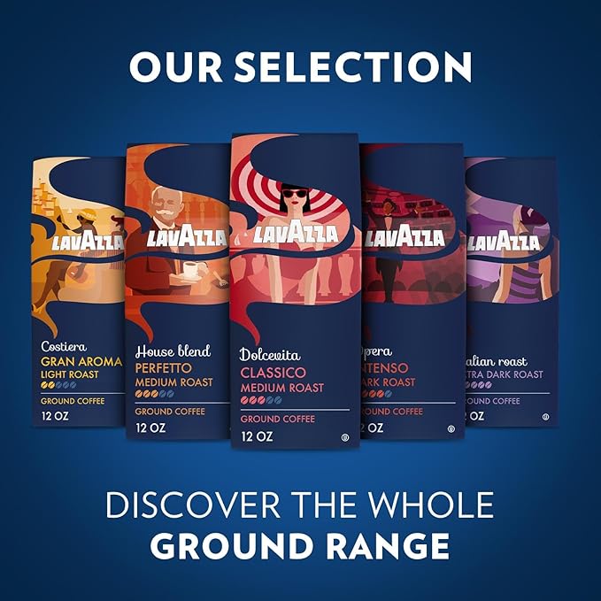 Lavazza Italian Roast Ground Coffee 6 Bags of 12oz, Dark Roast, Strong and Bold Taste, Intensity 5/5, 100% Arabica, Ideal for Drip Brewers, (Pack of 6) - Package May Vary