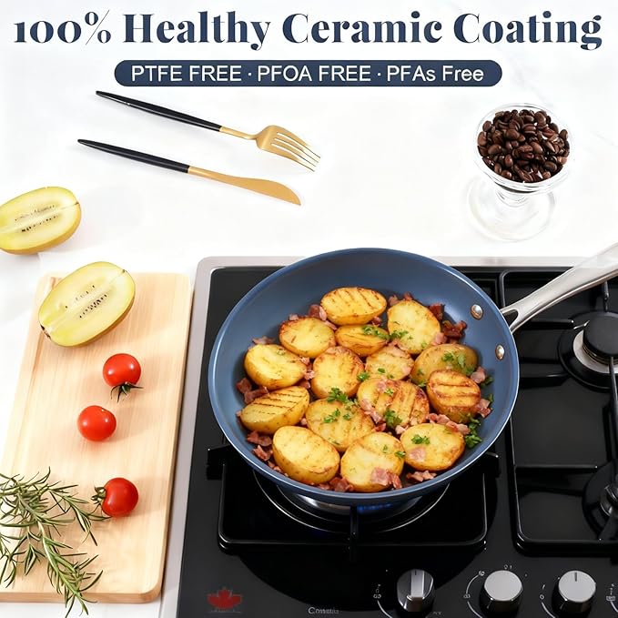 Stainless Steel Nonstick Frying Pan,8 Inch Healthy Non Toxic Ceramic Coating Cookware Works on Induction, Electric Stove and Gas Cooktops,PTFE PFAS PFOA Free Skillet,Dishwasher&Oven Safe