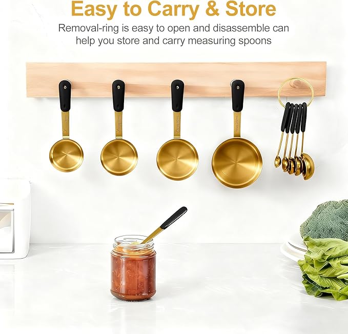 Measuring Cups and Spoons Set, R Gold Plated Stainless Steel 10 Piece for Cooking and Baking (5 Cups + 5 Spoons Gold)