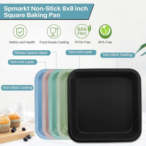 2-Pack 8x8 Square Cake Pan, Nonstick Brownies Square Cake Pan, 8 inch Square Baking Pan for Making Meat Dishes, Square Cake Pan for Beginners, Easy to Clean
