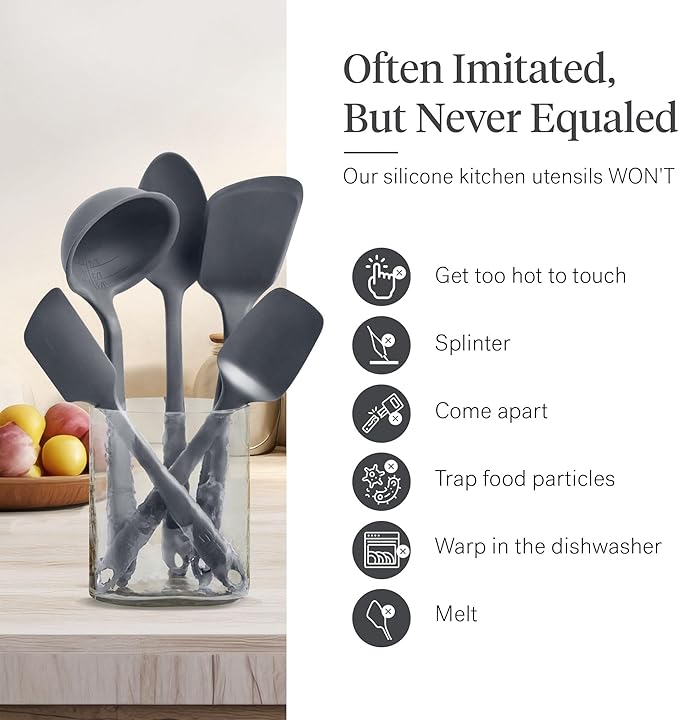 GIR: Get It Right 5 Piece Silicone Essentials Kitchen Utensils Set - Ladle, Spatula, Flip, Spoon & Spoonula - Non-Toxic Cooking Utensils for Nonstick Cookware, Cooking and Baking - Charcoal