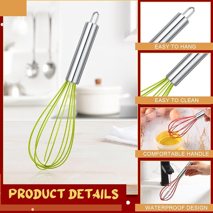 72 Sets 8 Inch Christmas Whisks Gifts DIY Fillable Christmas Tree Ornaments Xmas Colored Silicone Whisks for Cooking Heat Resistant Egg Beaters with Card Rope Bag for Candy Holder
