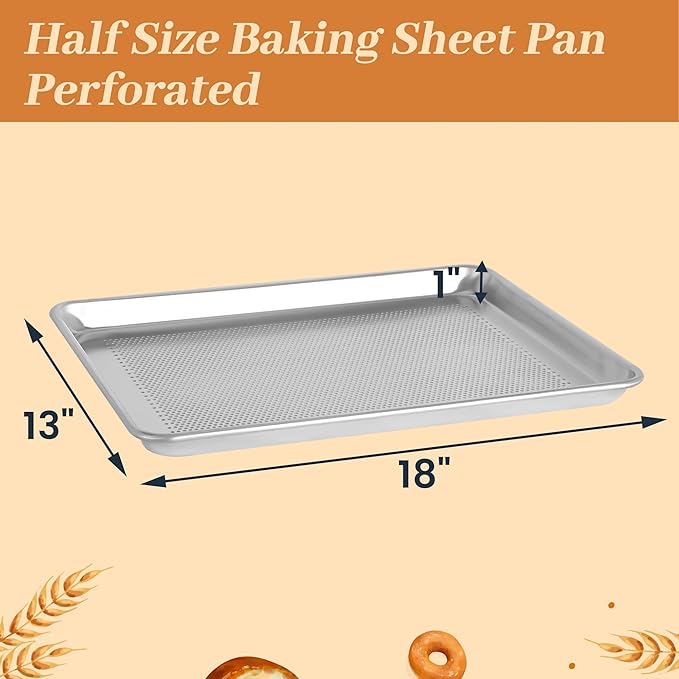 6 Pack Half Size Baking Sheet Pans Perforated, Aluminum Commercial Cookie Sheets Non-Stick, 18"x13"