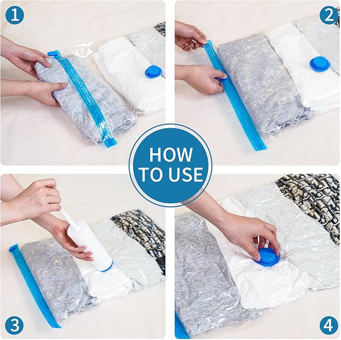 Travel Vacuum Storage Bags with hand Pump,15 Pack Compression Bags for Clothes, Space Saver for Luggage & Carry-on Suitcase, Leak-Proof
