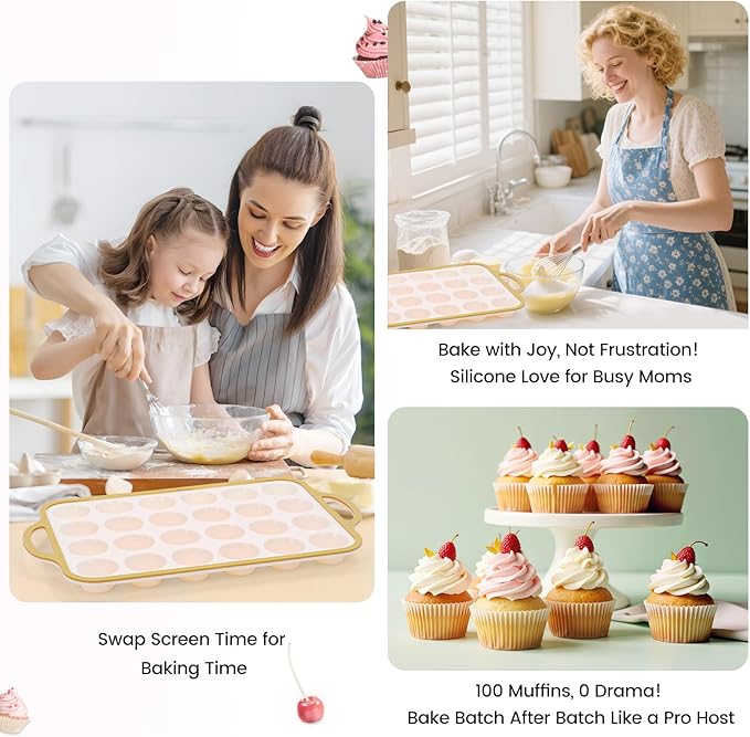 Silicone Mini Muffin Pan With Metal Reinforced Frame - 24 Cups Durable Silicone Cupcake Pan for Muffin, Cupcakes, BPA Free and Dishwasher Safe - 2 Piece Light Yellow
