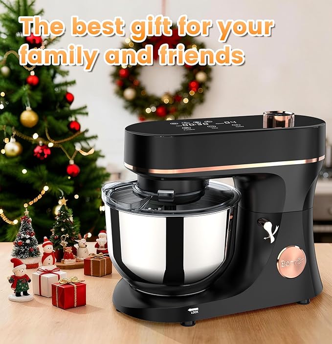 Stand Mixer Set, 6QT Kitchen Mixer with LED Touchscreen, 11-Speed Tilt-Head Mixer with Timer, 4 Preset Menus, Stainless Steel Bowl, Hook, Whisk, Beater,Plus 2QT Ice Cream Maker Attachment,Black