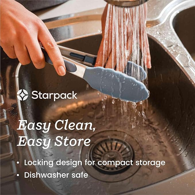 Starpack 'Get a Grip' Silicone Kitchen Tongs for Cooking (2Pcs) - BBQ Tongs for Grill Heat Resistant to 600°F - Stainless Steel Kitchen Utensils w/Non Stick Silicone Tips - 9",12" for Serving Food