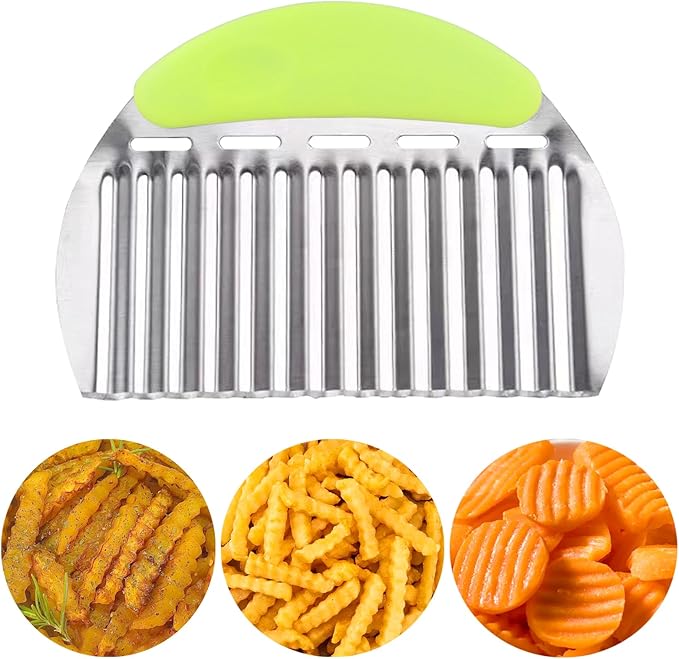 JAYVAR Large Crinkle Cutter French Fry Cutter, Large Wave Slicer Potato Wavy Chopper, Stainless Steel Vegetable Crinkle Cutting Onion Chopping Tool with Handle for Cucumber, Kitchen Dicer Gadgets