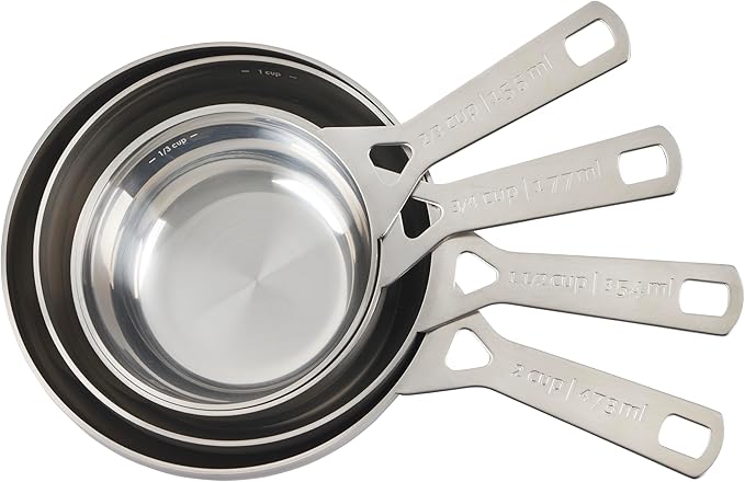 Le Creuset Batch-Baking Measuring Cups, Stainless Steel, Set of 4 (2/3 & 3/4 & 1.5 & 2 cups)