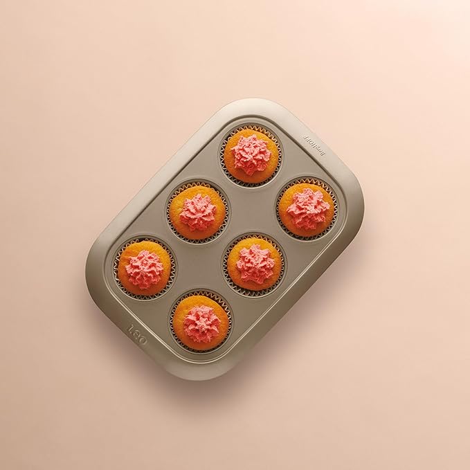 Berghoff Balance Nonstick 6 cup Cupcake/Muffin Baking Pan 2.5" x 1", Lightweight Carbon Steel, Ferno-Green, Non-toxic Coating Bakeware, Easy Food Release, Oven Safe Up To 450°F