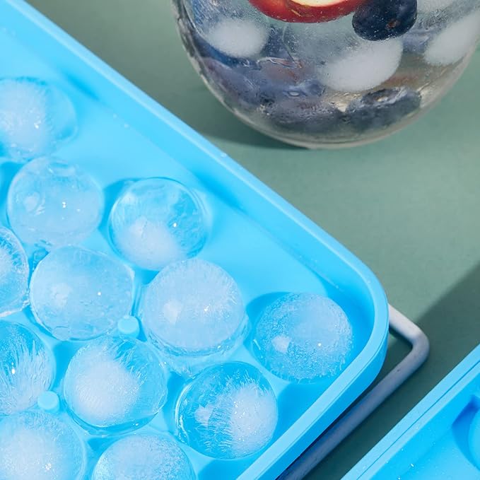 Round Ice Cube Tray 2 Pack BPA Free Silicone Flexible Easy Release 1.1 Inch x 50PCS Small Ice Ball Maker Mold for Whiskey, Cocktail, Chilling (Blue)
