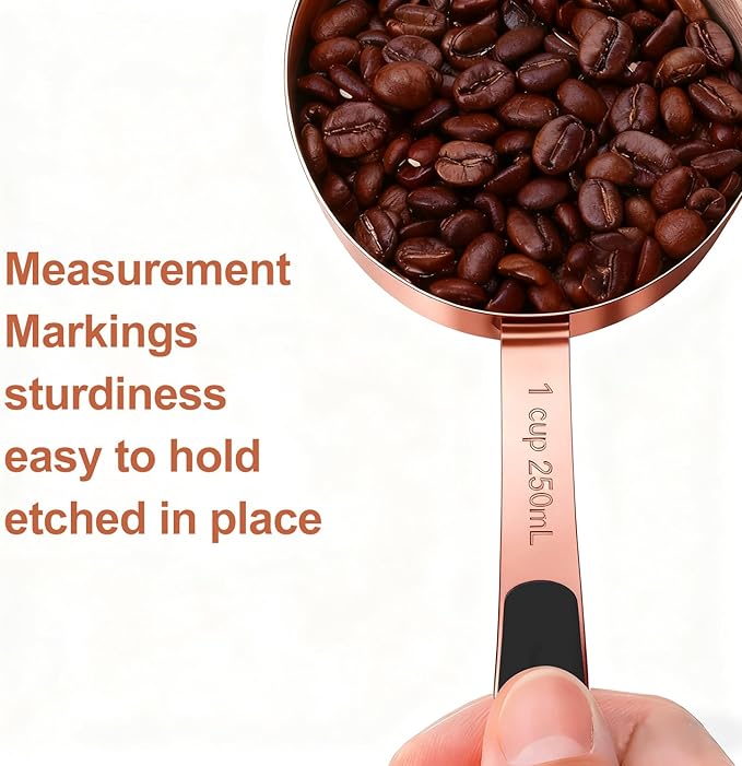 Measuring Cups and Spoons Set, Rose Gold Plated Stainless Steel 10 Piece for Cooking and Baking (5 Cups + 5 Spoons)