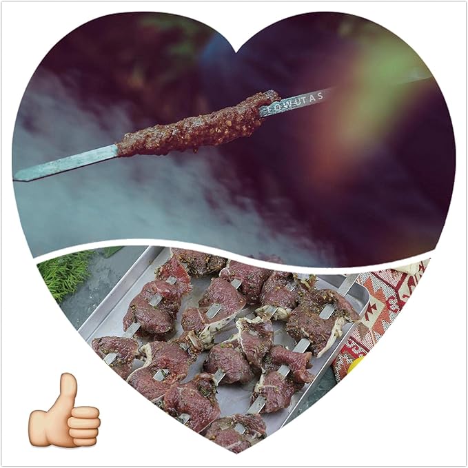 Large Size Kabob Skewers Flat Metal BBQ 22" Barbecue Skewer Wooden Handle Stainless Steel Shish Kabob Stick Wide Reusable Grilling Set Meat Shrimp Chicken Vegetable Kebab Fork Sausage-12PCS