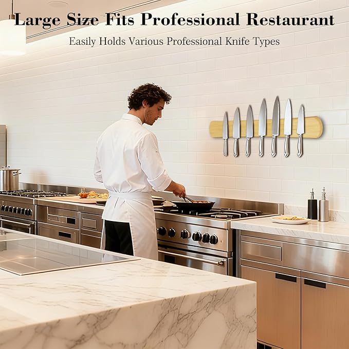 Magnetic Knife Holder for Wall, 24 Inch Extra Large Bamboo Knife Strip with Strong Magnetism, Space Saver Organizer for Farmhouse/Restaurant Kitchen, Housewarming Gifts