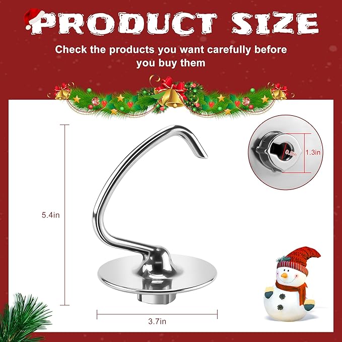 𝐒𝐭𝐚𝐢𝐧𝐥𝐞𝐬𝐬 𝐒𝐭𝐞𝐞𝐥 𝐊𝟒𝟓𝐃𝐇 Bread Dough Hook 4.5/5.0 QT kitchen mixer attachment,Bread Dough Hook K45DH Replacement for K45 K45SS KSM90 KSM150 KSM5 KSM500 Maker Attachment- by MIFLUS