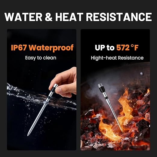 Smart Bluetooth Wireless Meat Thermometer, Real-Time Monitoring Control Digital Thermometer with Smart App, Meat Probe IP67 Waterproof High Accuracy Perfect for BBQ, Oven, Grill & Smoker